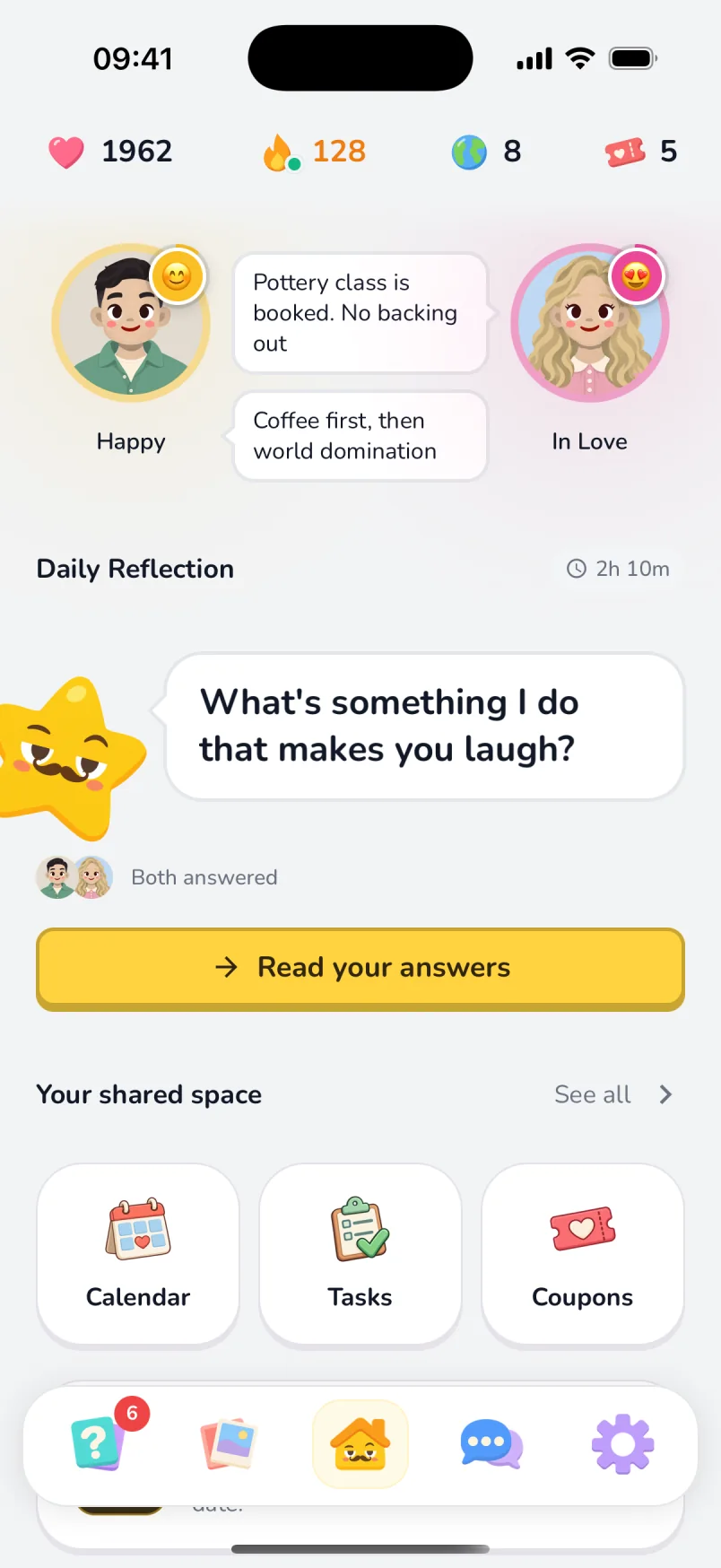 Orbs is the couples app for staying close every day: a question to answer together, games that settle debates, real date ideas and a map of every trip you've taken.